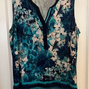 dressbarn Teal and Cream Floral Blouse